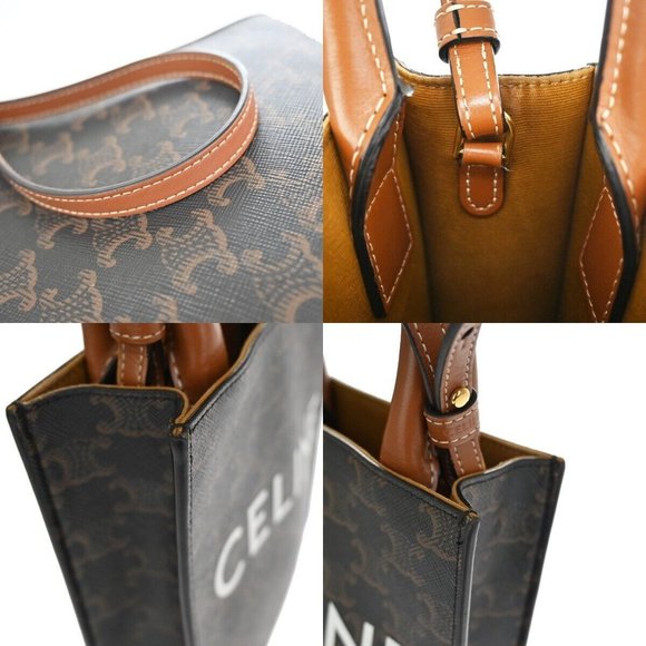 CELINE Mini Vertical Cabas 2Way Hand Bag Triomphe Canvas Leather Brown - Picture 12 of 16